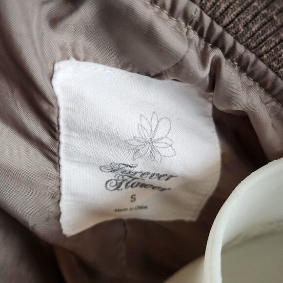 Forever Flower Champagne Brown Zip Front Satin Bomber Jacket 90s Y2K Womens S - Picture 7 of 7